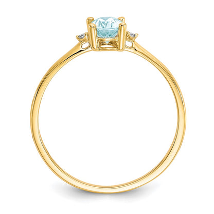 10K Yellow Gold Polished Geniune Real Diamond & Aquamarine Birthstone Ring
