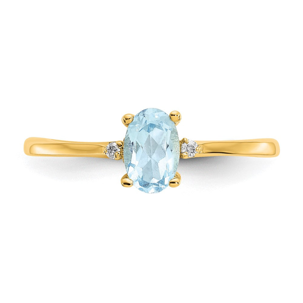 10K Yellow Gold Polished Geniune Real Diamond & Aquamarine Birthstone Ring