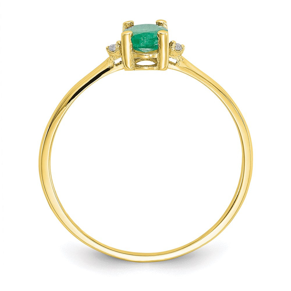 10k yellow gold polished geniune real diamond emerald birthstone ring 10xbr206