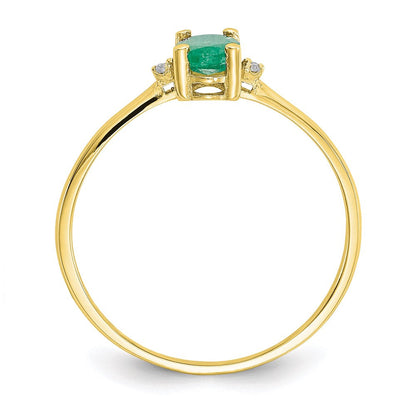 10k yellow gold polished geniune real diamond emerald birthstone ring 10xbr206