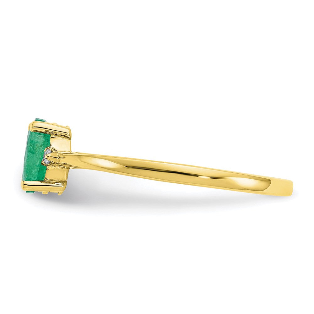 10k yellow gold polished geniune real diamond emerald birthstone ring 10xbr206