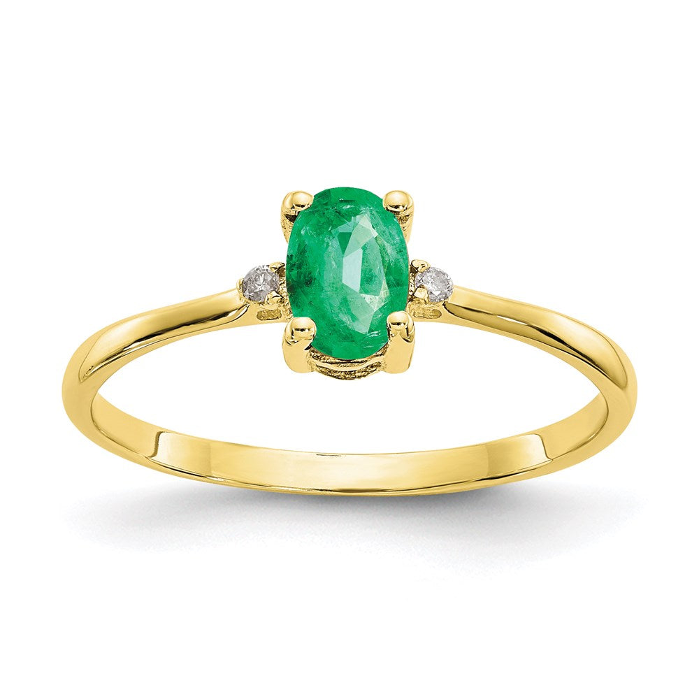 10k yellow gold polished geniune real diamond emerald birthstone ring 10xbr206
