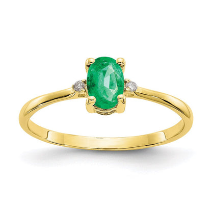 10k yellow gold polished geniune real diamond emerald birthstone ring 10xbr206