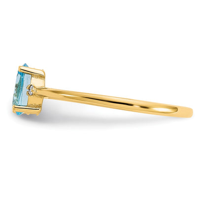 10K Yellow Gold Polished Geniune Real Diamond & Blue Topaz Birthstone Ring