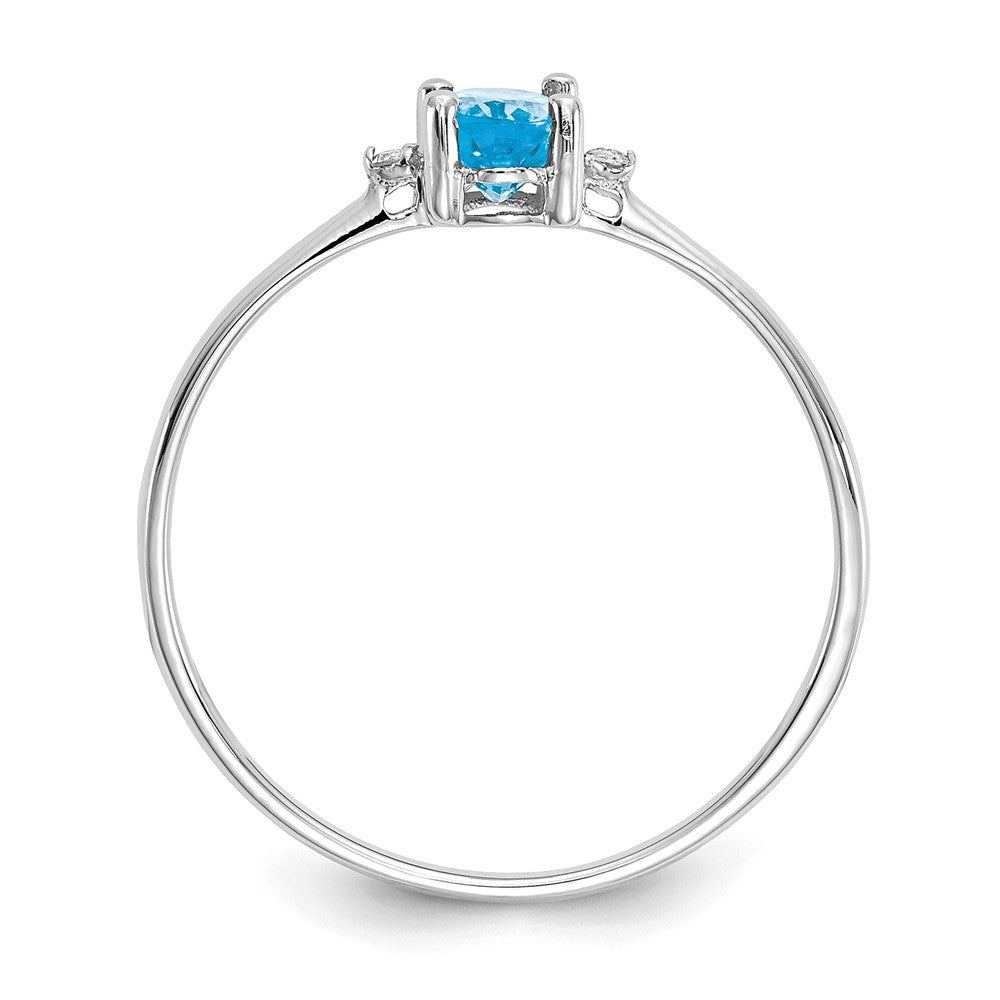 14K White Gold Polished Geniune Diamond/Blue Topaz Birthstone Ring