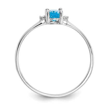 14K White Gold Polished Geniune Diamond/Blue Topaz Birthstone Ring