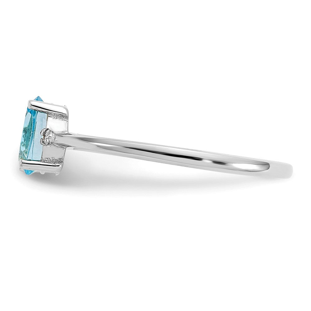 14K White Gold Polished Geniune Diamond/Blue Topaz Birthstone Ring