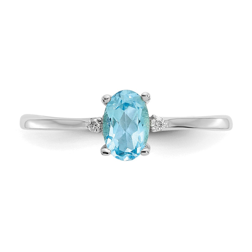 14K White Gold Polished Geniune Diamond/Blue Topaz Birthstone Ring
