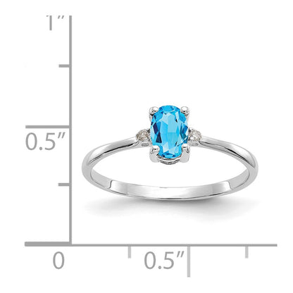 14K White Gold Polished Geniune Diamond/Blue Topaz Birthstone Ring