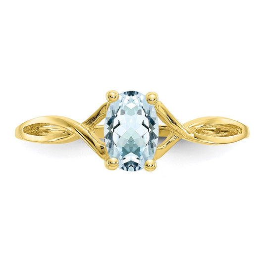 10k yellow gold polished geniune aquamarine birthstone ring 10xbr228