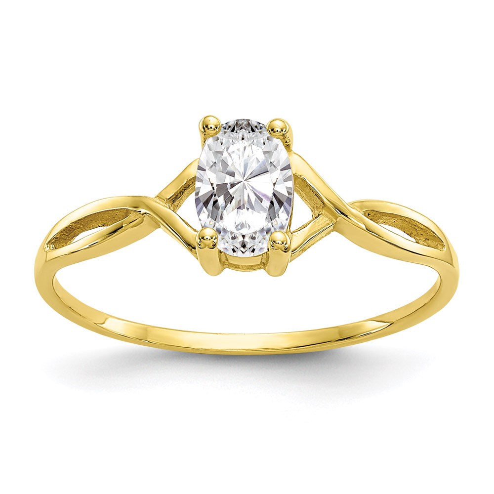 10k yellow gold polished geniune white topaz birthstone ring 10xbr229