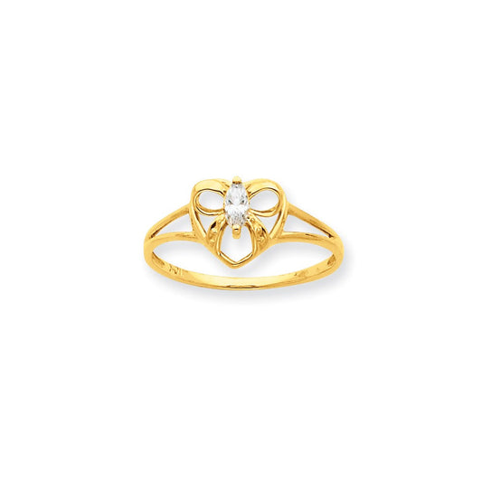 10k yellow gold polished geniune white topaz birthstone ring 10xbr241