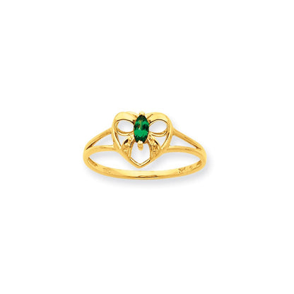 10k yellow gold polished geniune emerald birthstone ring 10xbr242