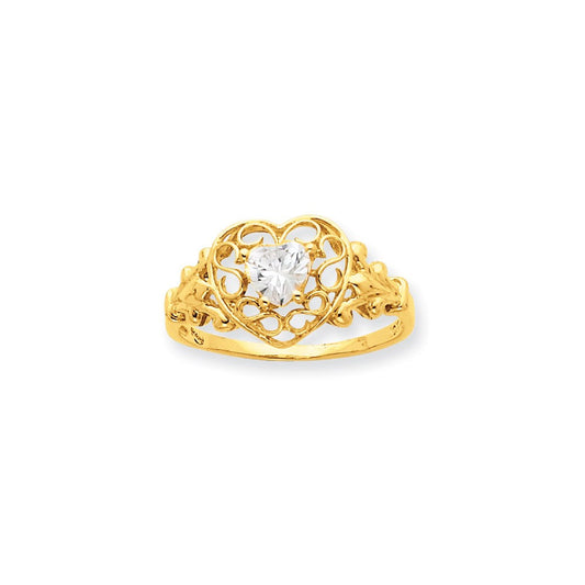 10k yellow gold polished geniune white topaz birthstone ring 10xbr253