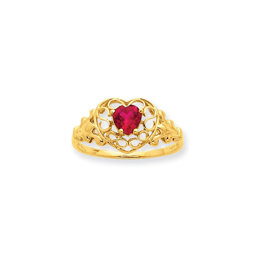 10k yellow gold polished geniune ruby birthstone ring 10xbr256