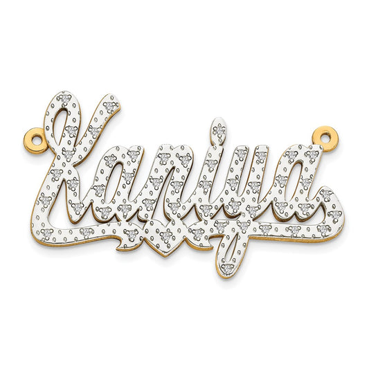 10k and Rhodium 3 Dimensional Diamond Name Plate Pendant