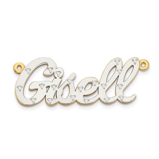 10k and Rhodium 3 Dimensional Diamond Name Plate Pendant