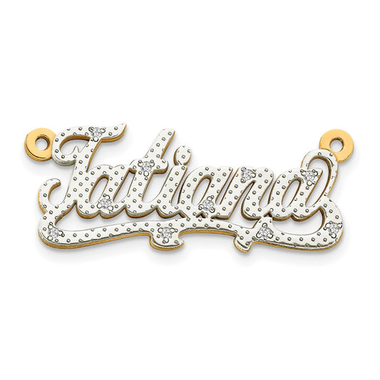 10k and Rhodium 3 Dimensional Diamond Name Plate Pendant