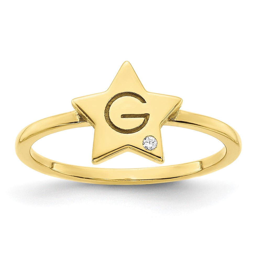 10k yellow gold initial star with real diamond signet ring 10xnr117y