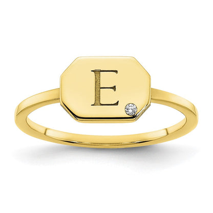 10k yellow gold initial octagon with real diamond signet ring 10xnr127y