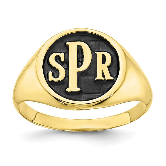 10k yellow gold polished with antiqued background monogram signet ring 10xnr47y