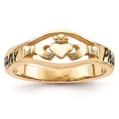 10k yellow gold casted high polish w antique letter claddagh ring 10xnr66y