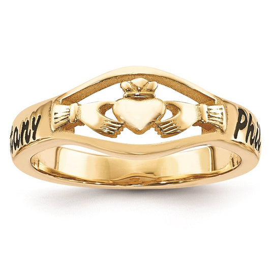 10k yellow gold casted high polish w antique letter claddagh ring 10xnr66y