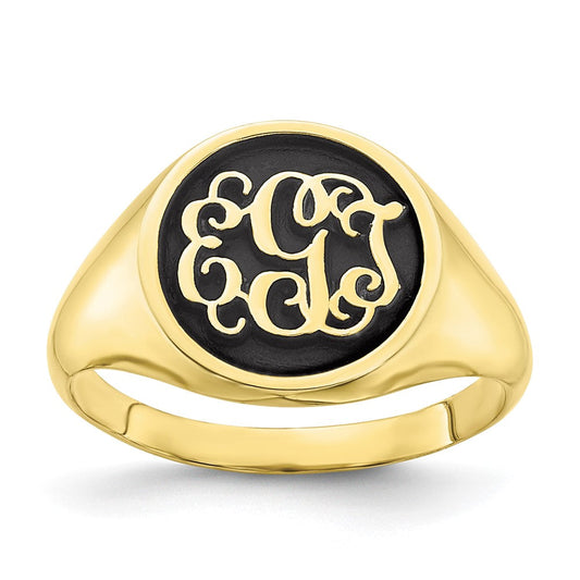 10k yellow gold polished with antiqued background monogram ring 10xnr68y