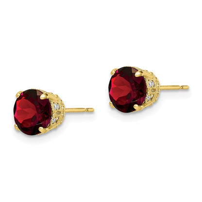 10K Tiara Collection Polished Diamond Garnet Post Earrings