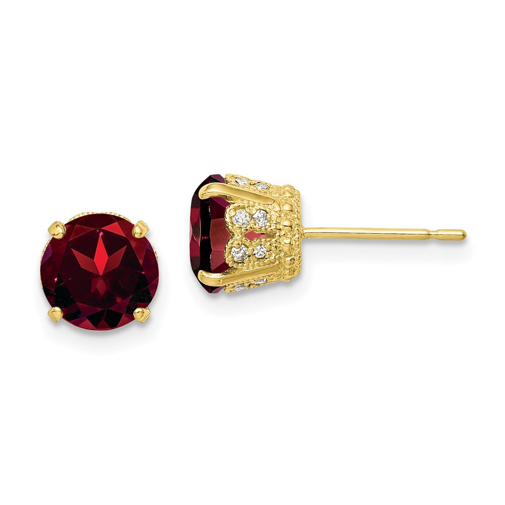10K Tiara Collection Polished Diamond Garnet Post Earrings