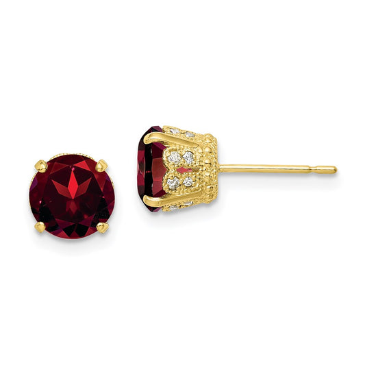 10K Tiara Collection Polished Diamond Garnet Post Earrings