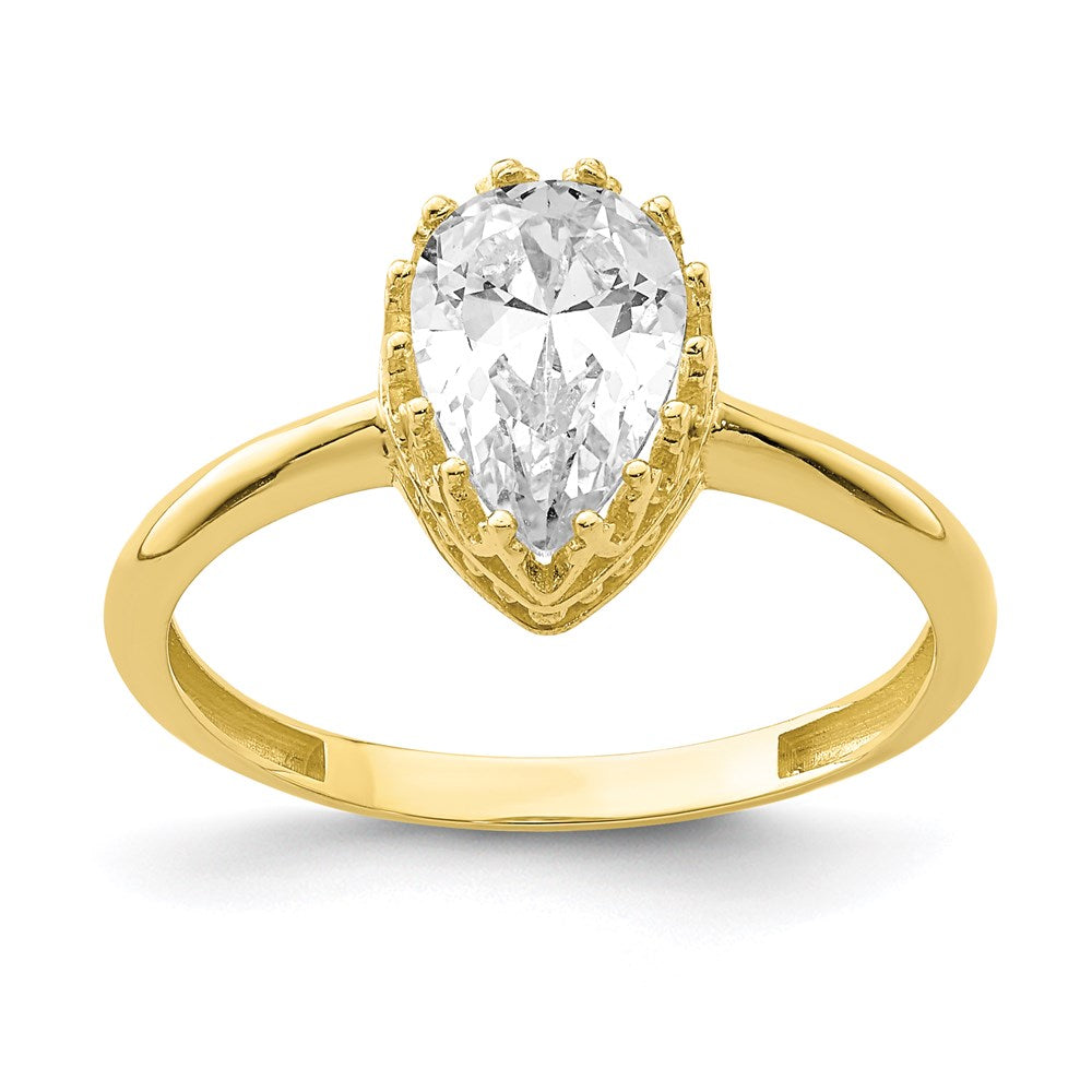 10k yellow gold tiara collection polished pear cz ring 10yc422