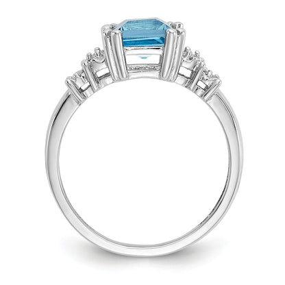 14K White Gold Diamond And Blue Topaz Ring