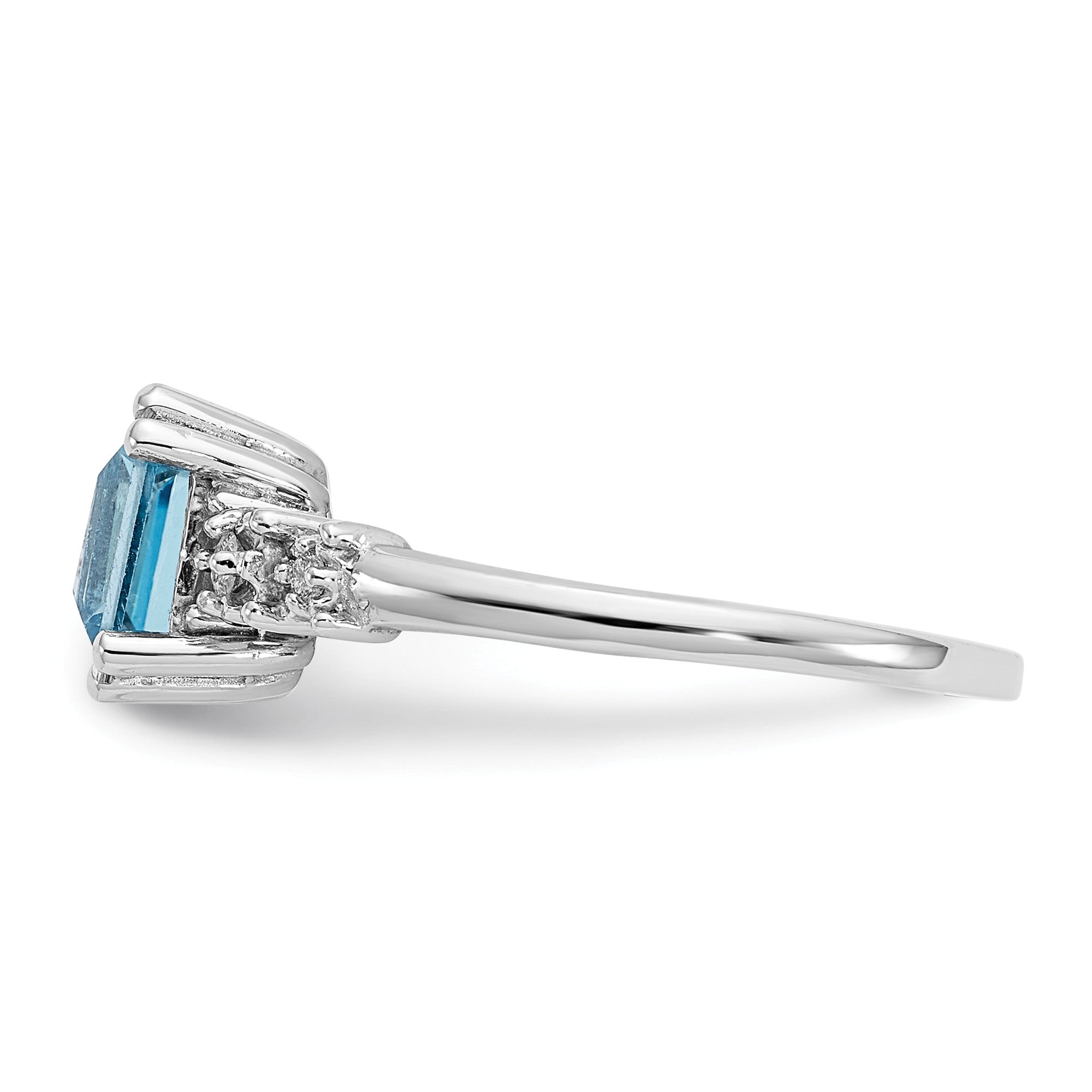 14K White Gold Diamond And Blue Topaz Ring