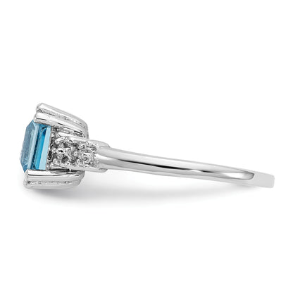 14K White Gold Diamond And Blue Topaz Ring
