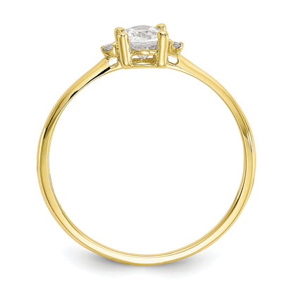 10k Yellow Gold Polished Geniune Diamond and White Topaz Birthstone Ring