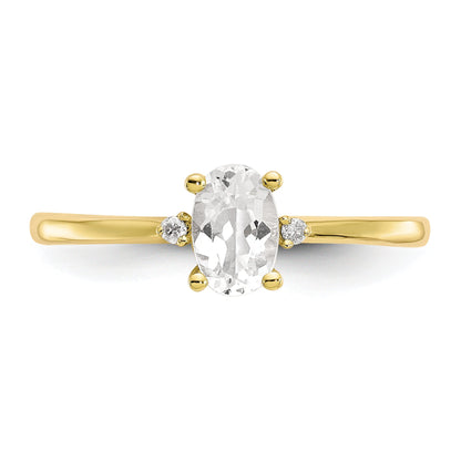 10k Yellow Gold Polished Geniune Diamond and White Topaz Birthstone Ring