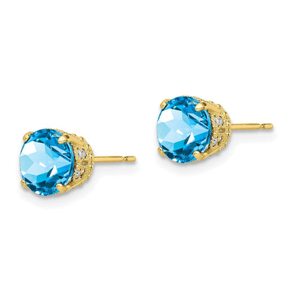 10K Tiara Collection Polished Diamond Sky Blue Topaz Post Earrings