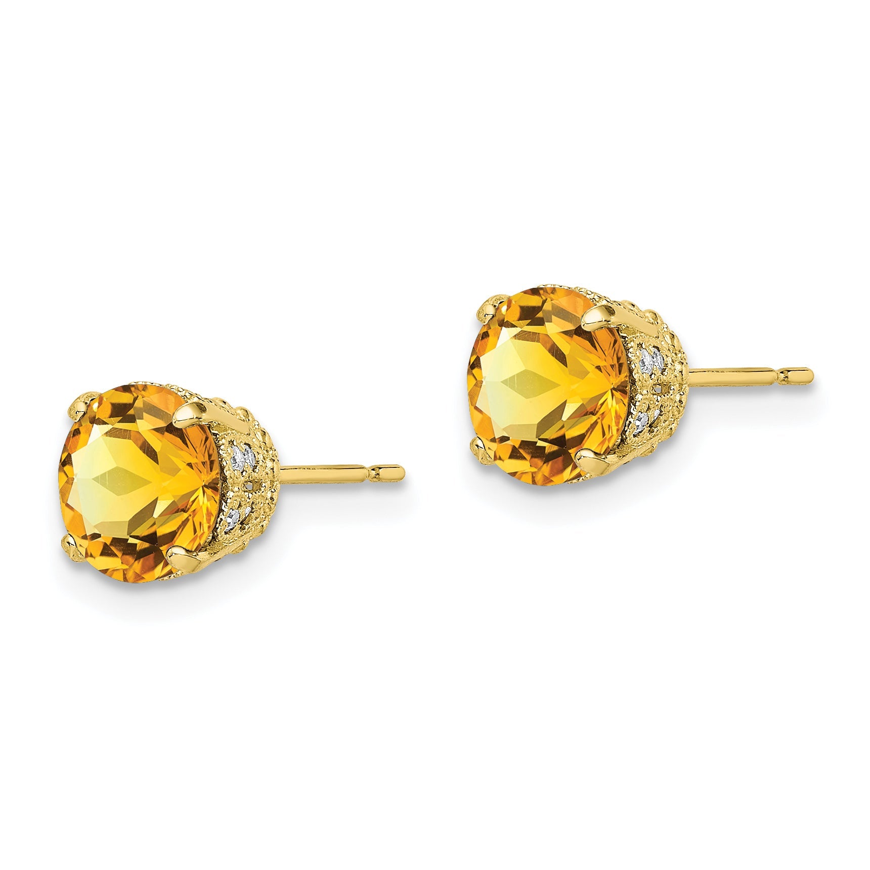10K Tiara Collection Polished Diamond Citrine Post Earrings