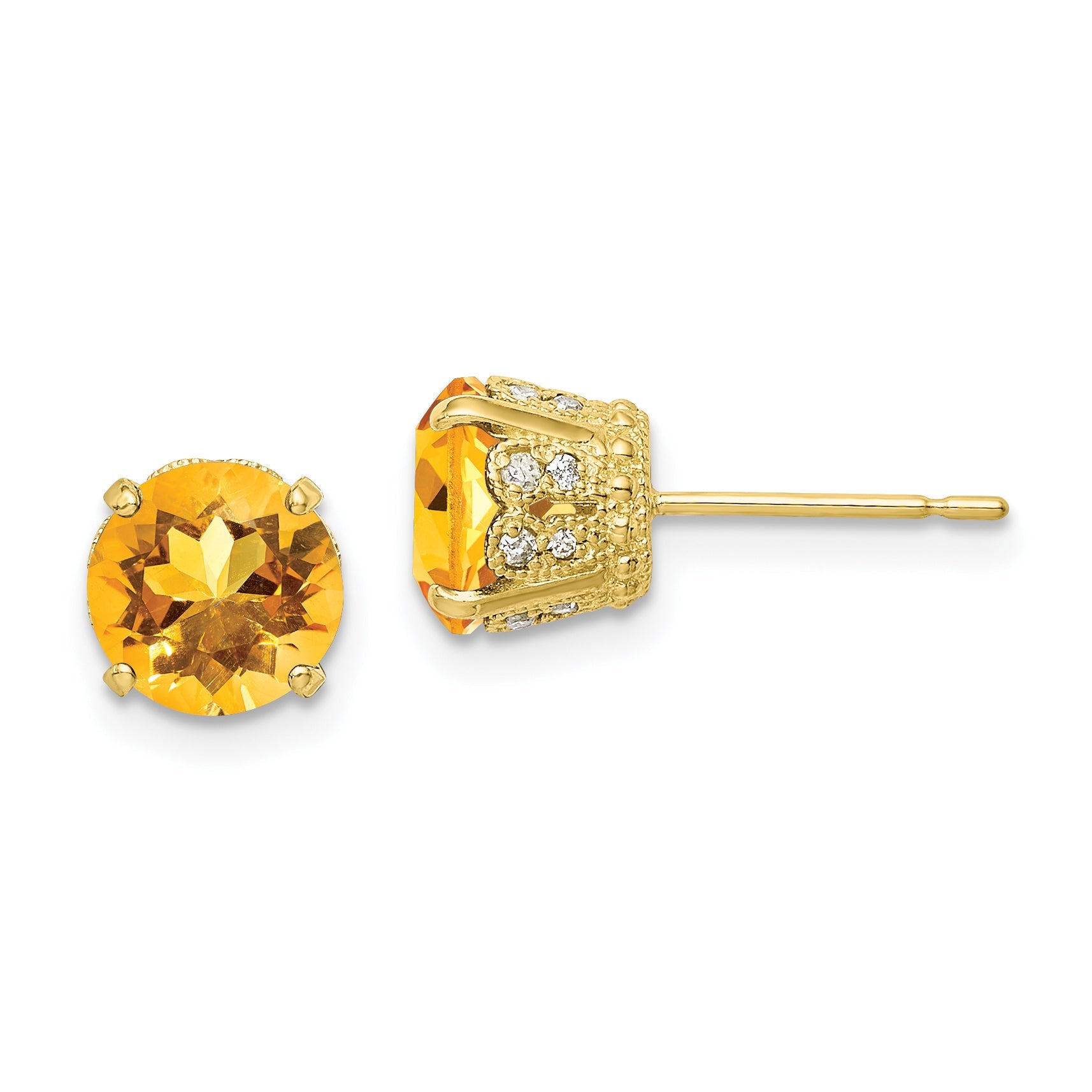 10K Tiara Collection Polished Diamond Citrine Post Earrings