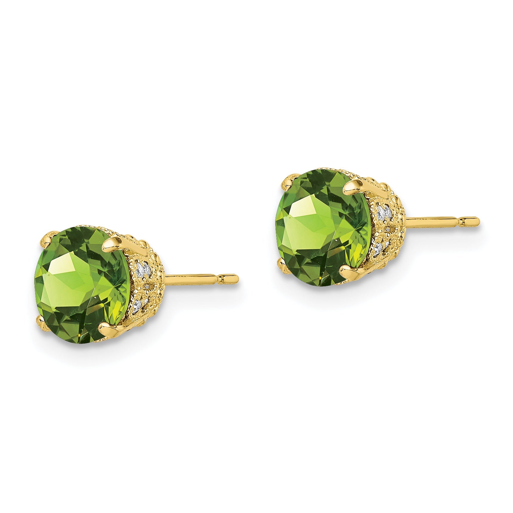 10K Tiara Collection Polished Diamond Peridot Post Earrings