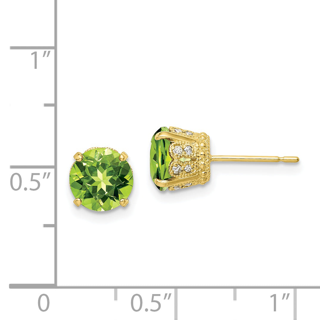 10K Tiara Collection Polished Diamond Peridot Post Earrings