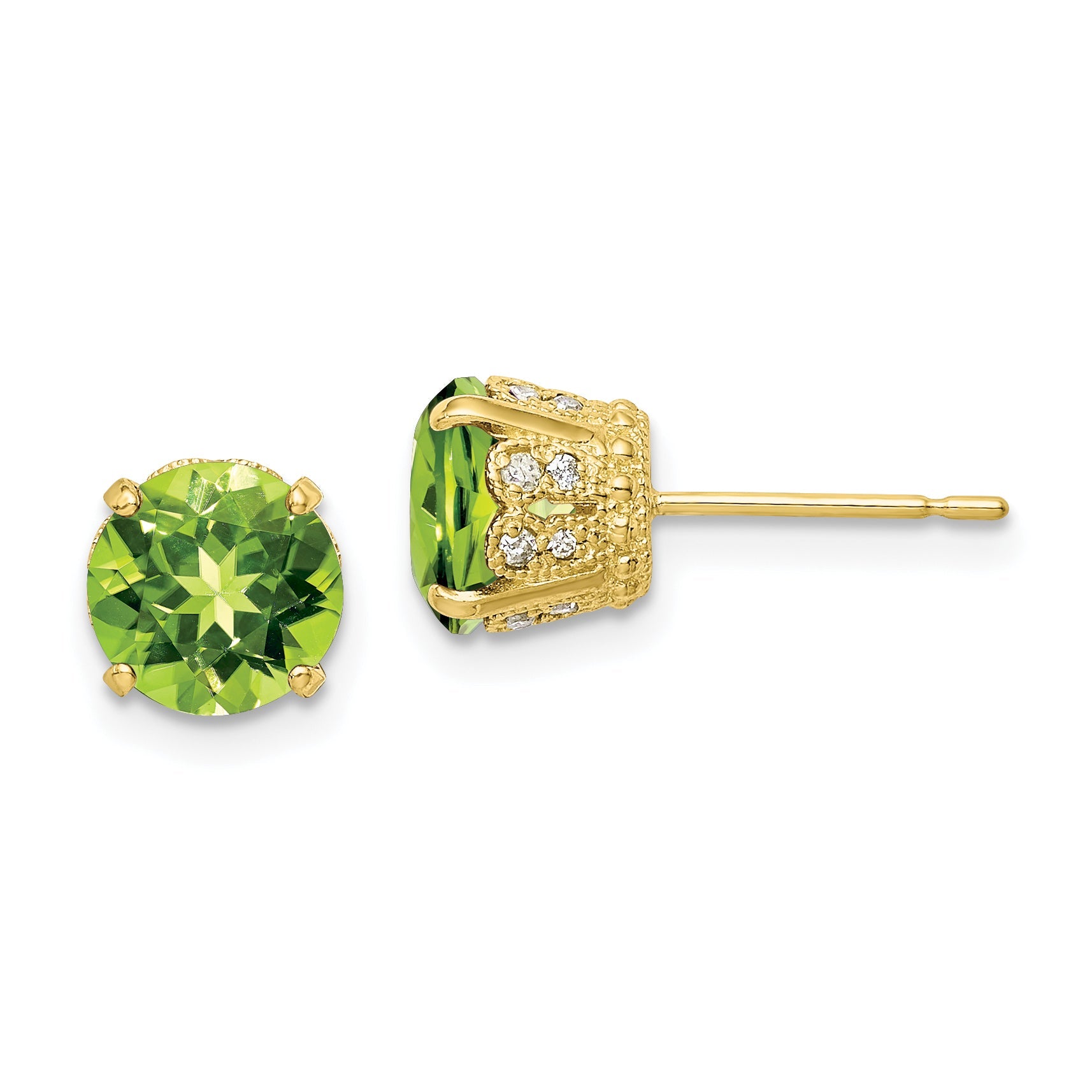 10K Tiara Collection Polished Diamond Peridot Post Earrings