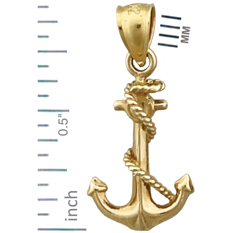 14K Gold 3D Ship Rope and Anchor Charm