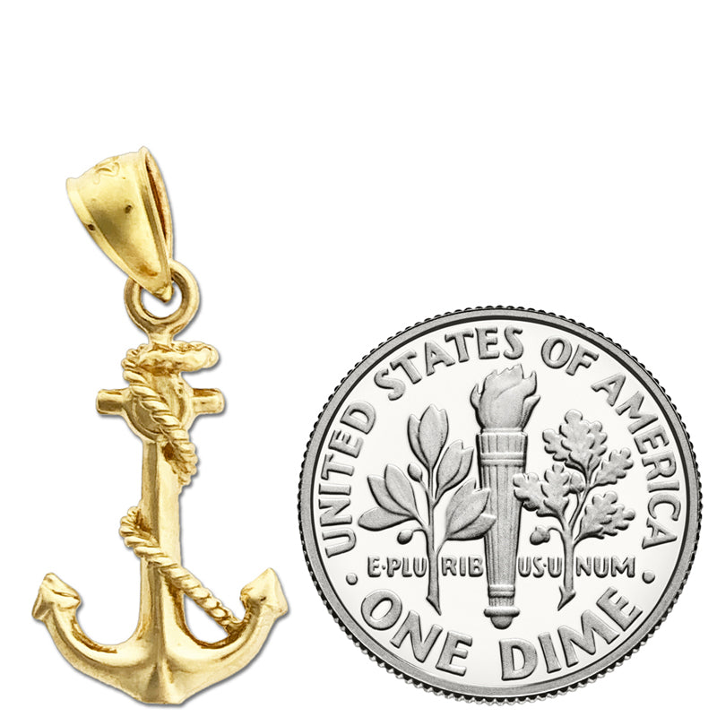 14K Gold 3D Ship Rope and Anchor Charm