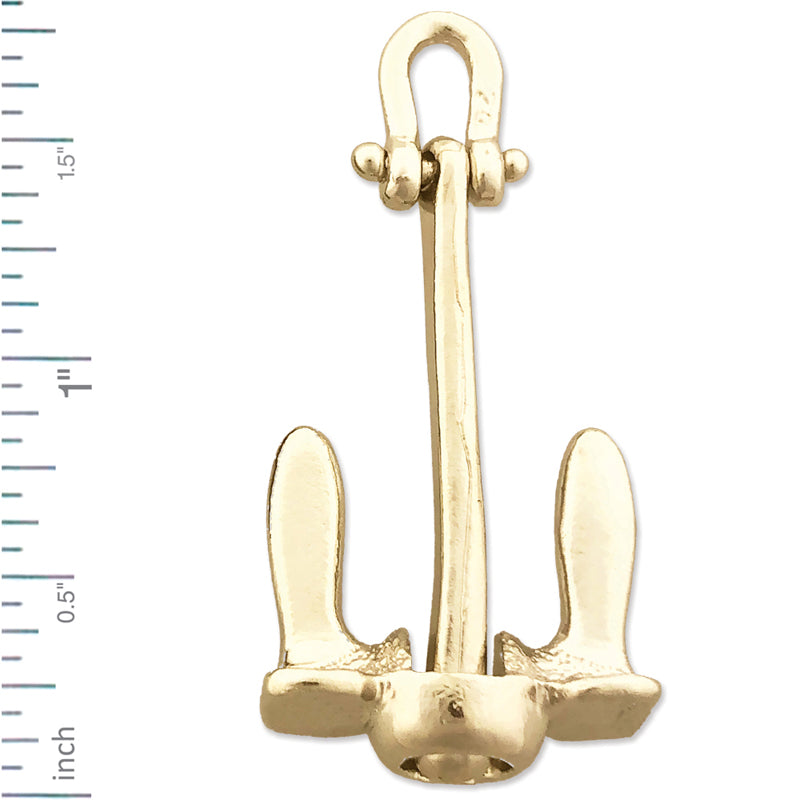 14K Gold 36MM 3D Ship Anchor Pendant