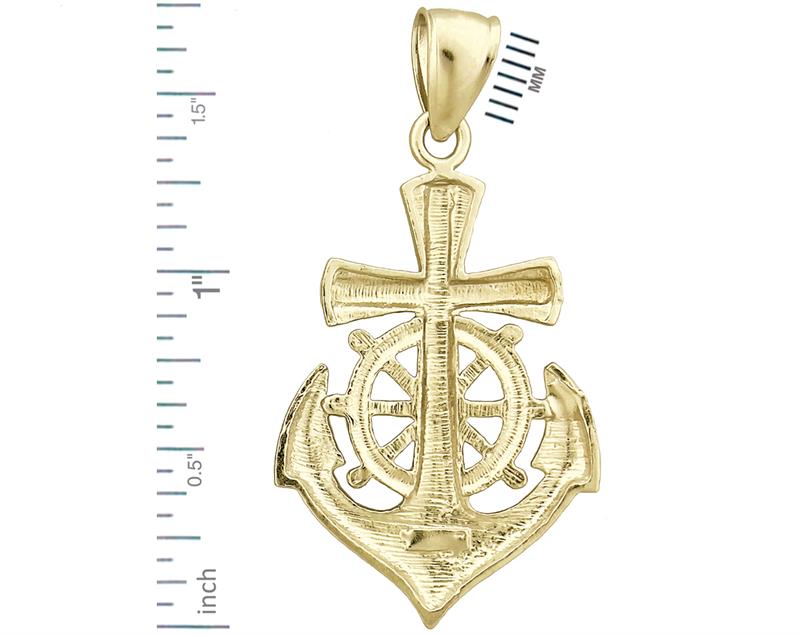 14K Gold Cross, Ship Wheel and Anchor Pendant
