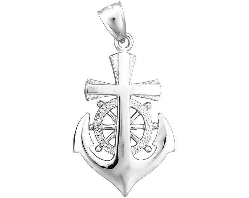 14K Gold Cross, Ship Wheel and Anchor Pendant