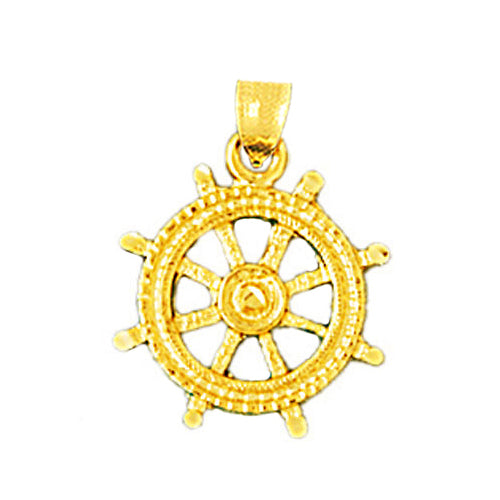 14K Gold 15MM Ship Wheel Charm