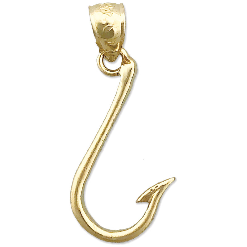 14K Gold 3D Fishing Hook Charm